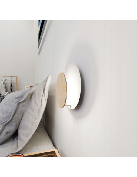 Kinkiet CIRCLE - eleganckie oświetlenie ścienne z drewna i metalu, idealny do sypialni i salonu