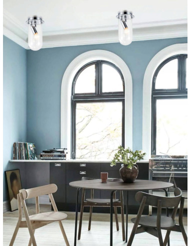 Plafon Luci - nowoczesny lampion z transparentnego szkła i chromowanej podstawy, idealny do stylowych wnętrz.