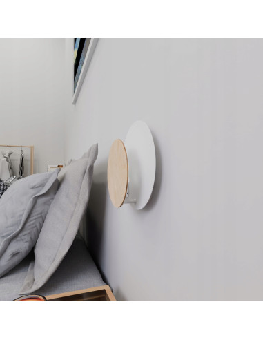 Kinkiet CIRCLE - eleganckie oświetlenie ścienne z drewna i metalu, idealny do sypialni i salonu