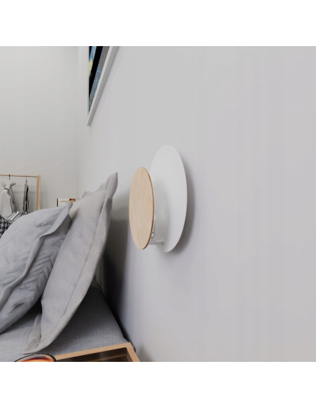 Kinkiet CIRCLE - eleganckie oświetlenie ścienne z drewna i metalu, idealny do sypialni i salonu