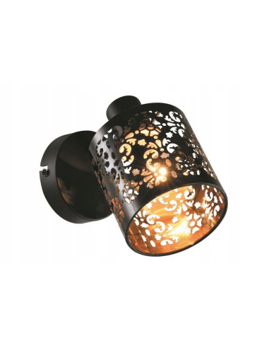 Lampa ścienna KIGA - elegancki czarny metal z złotymi akcentami, stylowy dodatek do salonu i sypialni.