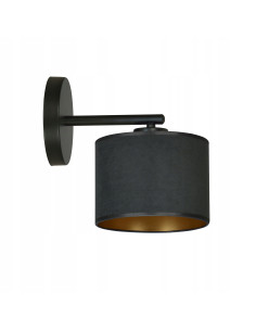 Kinkiet HILDE K1 BL - elegancka lampa ścienna w czerni z welurowym abażurem i złotym akcentem do salonu i biura