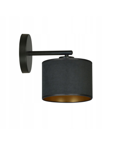 Kinkiet HILDE K1 BL - elegancka lampa ścienna w czerni z welurowym abażurem i złotym akcentem do salonu i biura