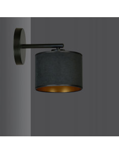 Kinkiet HILDE K1 BL - elegancka lampa ścienna w czerni z welurowym abażurem i złotym akcentem do salonu i biura 2