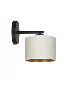 Lampa ścienna HILDE K1 BL - elegancki abażur do sypialni, nowoczesny design, czarna z złotymi akcentami, E27.