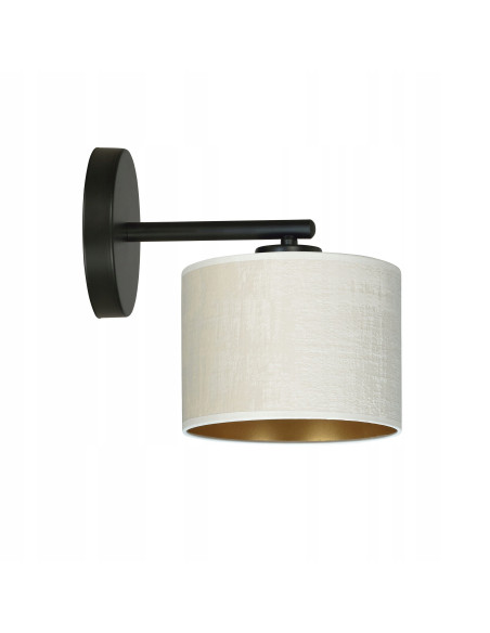 Lampa ścienna HILDE K1 BL - elegancki abażur do sypialni, nowoczesny design, czarna z złotymi akcentami, E27.