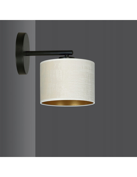 Lampa ścienna HILDE K1 BL - elegancki abażur do sypialni, nowoczesny design, czarna z złotymi akcentami, E27.