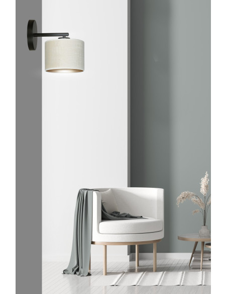 Lampa ścienna HILDE K1 BL - elegancki abażur do sypialni, nowoczesny design, czarna z złotymi akcentami, E27.