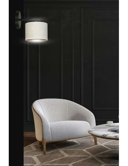 Lampa ścienna HILDE K1 BL - elegancki abażur do sypialni, nowoczesny design, czarna z złotymi akcentami, E27.