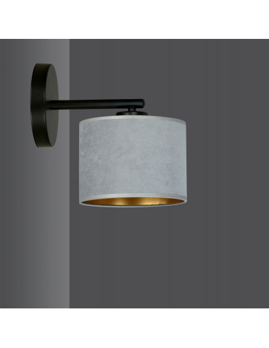 Lampa ścienna HILDE K1 BL - elegancki kinkiet z tkaniny w szaro-złotym wykończeniu do nowoczesnych wnętrz.
