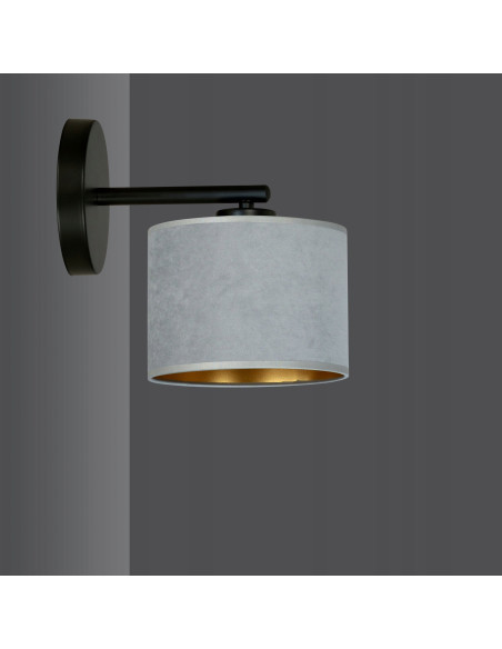 Lampa ścienna HILDE K1 BL - elegancki kinkiet z tkaniny w szaro-złotym wykończeniu do nowoczesnych wnętrz.