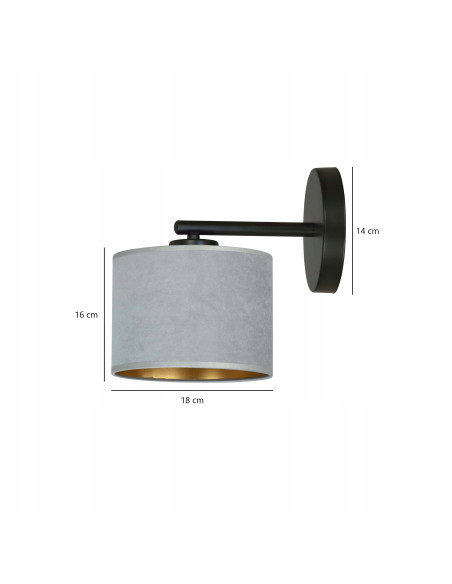 Lampa ścienna HILDE K1 BL - elegancki kinkiet z tkaniny w szaro-złotym wykończeniu do nowoczesnych wnętrz.