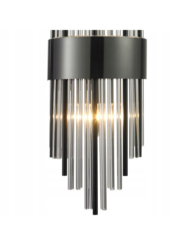 Elegancki kinkiet DRACO w czerni, 2 źródła E14, kryształowy design glamour do korytarza i holu.