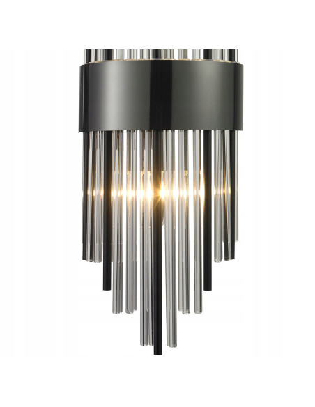 Elegancki kinkiet DRACO w czerni, 2 źródła E14, kryształowy design glamour do korytarza i holu.