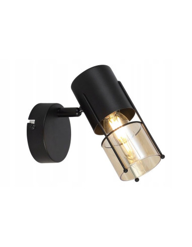 Kinkiet industrialny Scottie z bursztynowym szkłem - czarny, regulowany, nowoczesny do loftowych wnętrz