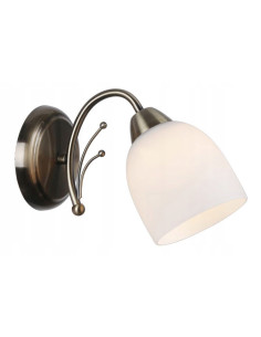 Kinkiet Alice w złotej patynie z białym kloszem - eleganckie oświetlenie do sypialni i nowoczesnych wnętrz