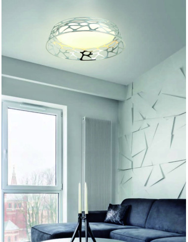 Lampa sufitowa Forina XL - Chromowany Plafon LED z Efektem Mozaiki, 48W, Nowoczesny Styl, Metal/Akryl, 3000K