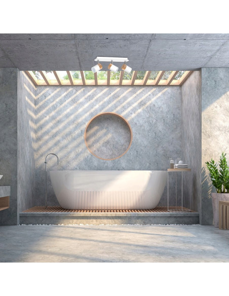 Lampa sufitowa JOKER WHITE/WOOD z regulacją, metalowa, 3-punktowa – nowoczesne oświetlenie do łazienki.