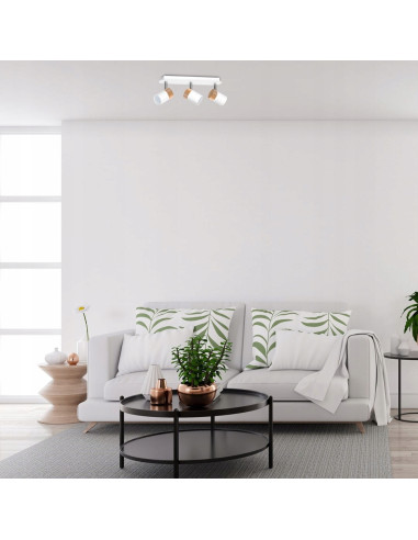 Lampa sufitowa JOKER WHITE/WOOD z regulacją, metalowa, 3-punktowa – nowoczesne oświetlenie do łazienki.