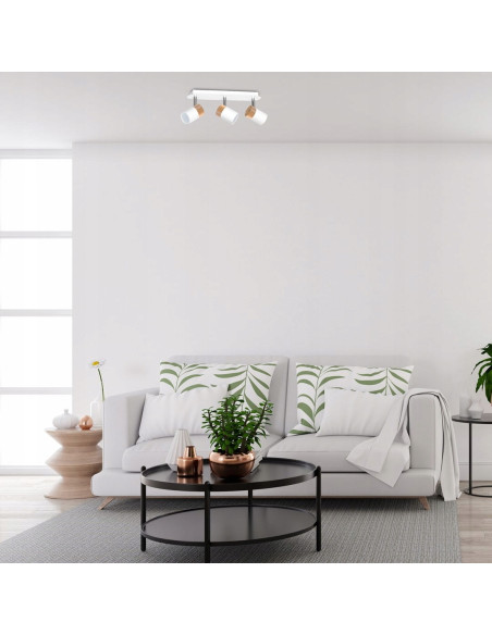 Lampa sufitowa JOKER WHITE/WOOD z regulacją, metalowa, 3-punktowa – nowoczesne oświetlenie do łazienki.