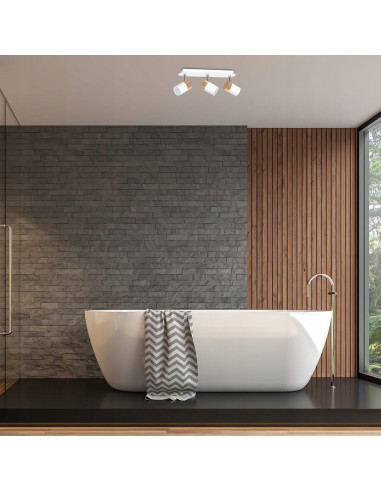 Lampa sufitowa JOKER WHITE/WOOD z regulacją, metalowa, 3-punktowa – nowoczesne oświetlenie do łazienki.