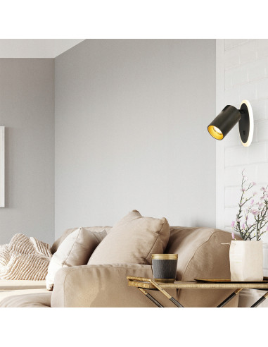 Reflektor ścienny Parma GU10 z wymiennymi obręczami, czarny metal, regulowane oświetlenie do nowoczesnych wnętrz