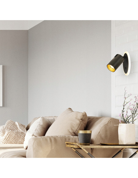 Reflektor ścienny Parma GU10 z wymiennymi obręczami, czarny metal, regulowane oświetlenie do nowoczesnych wnętrz