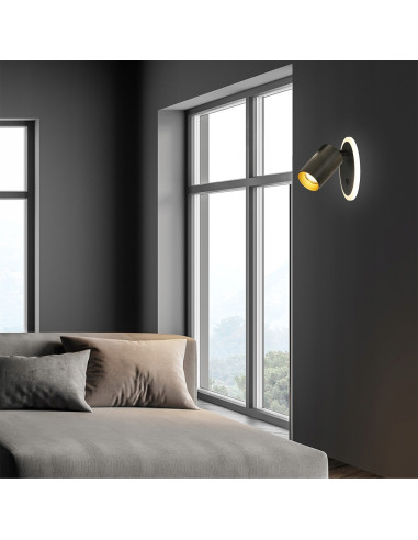 Reflektor ścienny Parma GU10 z wymiennymi obręczami, czarny metal, regulowane oświetlenie do nowoczesnych wnętrz