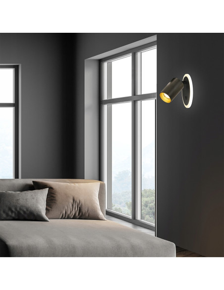 Reflektor ścienny Parma GU10 z wymiennymi obręczami, czarny metal, regulowane oświetlenie do nowoczesnych wnętrz