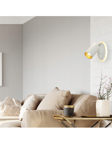 Lampa ścienna Parma z ruchomym reflektorem - eleganckie oświetlenie do biura i przedpokoju w białym i złotym kolorze