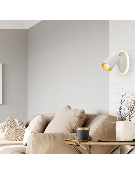 Lampa ścienna Parma z ruchomym reflektorem - eleganckie oświetlenie do biura i przedpokoju w białym i złotym kolorze