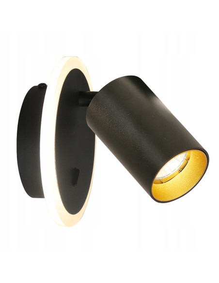 Reflektor ścienny Parma GU10 z wymiennymi obręczami, czarny metal, regulowane oświetlenie do nowoczesnych wnętrz