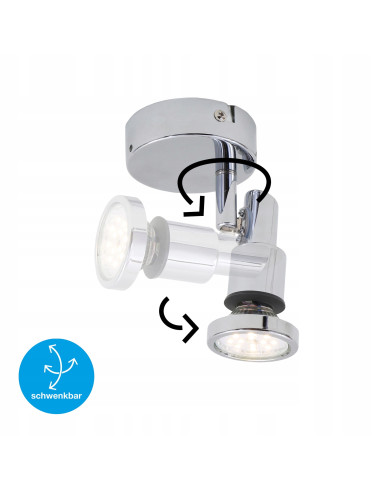 Reflektor ścienny Briloner GU10 okrągły, srebrny IP44, chromowany, LED 4.8W, nowoczesny design do łazienki i wnętrz.