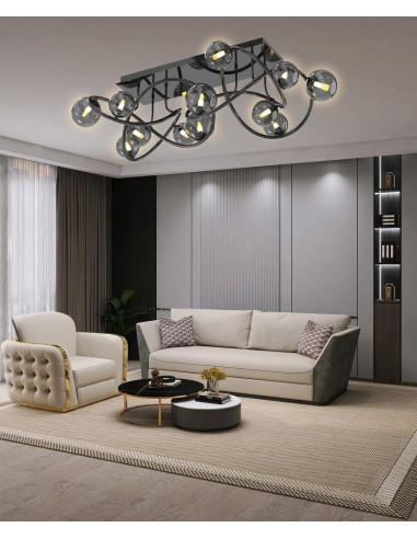 Lampa sufitowa NANCY w czarnym chromie z szklanymi kloszami, eleganckie oświetlenie do sypialni i salonu