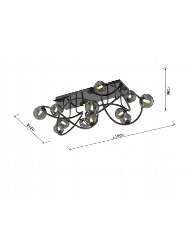 Lampa sufitowa NANCY w czarnym chromie z szklanymi kloszami, eleganckie oświetlenie do sypialni i salonu