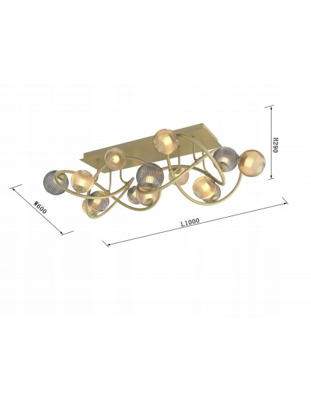 Lampa sufitowa METZ 3,5W - nowoczesny design, 12 punktów świetlnych, złota i bursztynowa, idealna do hoteli i SPA