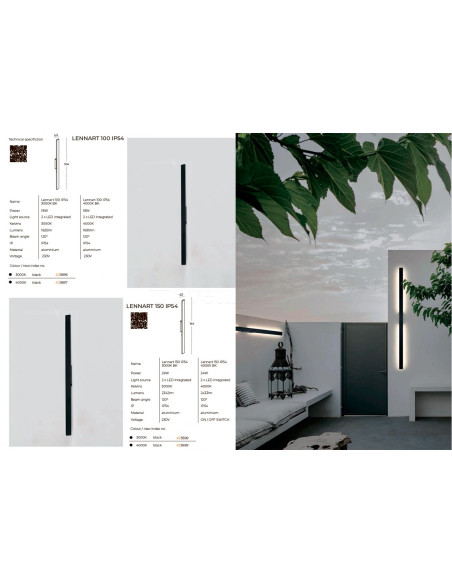 Lampa ścienna LED Lennart 100 IP54 - Eleganckie oświetlenie zewnętrzne, minimalistyczny, czarny, 1690 lumenów