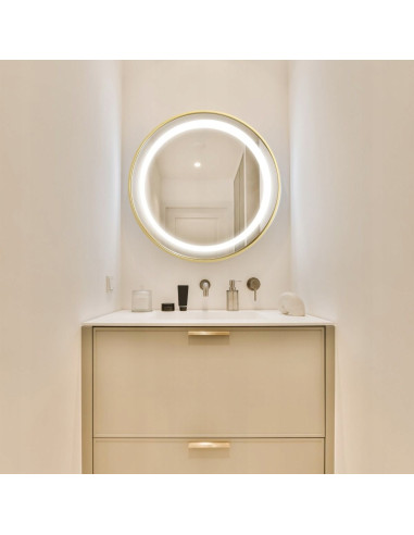 Lustro Łazienkowe LED 24W Złota Rama 60cm, Dotykowe, IP44 - Nowoczesny Design i Funkcjonalność