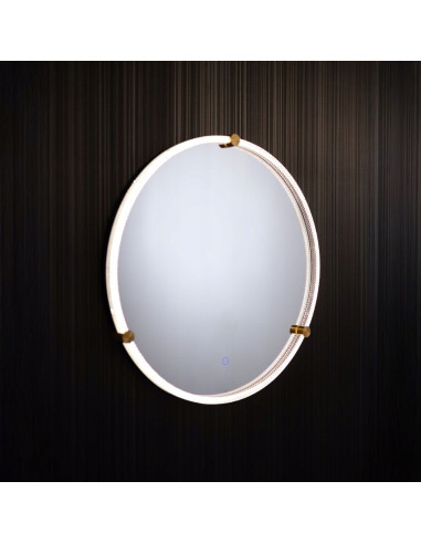 Lustro LED 60 cm z dotykowym włącznikiem w złotym wykończeniu - eleganckie, okrągłe do nowoczesnej łazienki.
