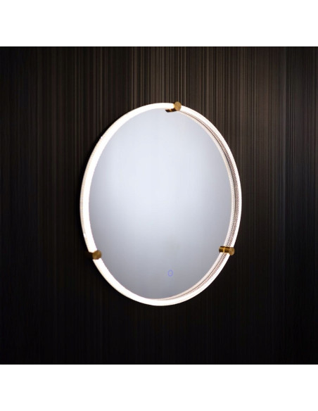 Lustro LED 60 cm z dotykowym włącznikiem w złotym wykończeniu - eleganckie, okrągłe do nowoczesnej łazienki.
