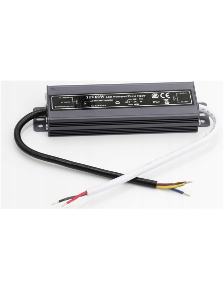 Zasilacz hermetyczny 60W IP67 5A do zastosowań zewnętrznych – odporny na wilgoć i kurz, idealny do diod LED