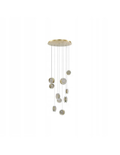 Lampa wisząca EUFORIA ROUND z LED, złote akcenty, 10 punktów świetlnych, ściemnialna, styl glamour do salonu i jadalni