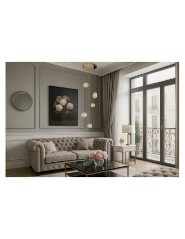 Lampa wisząca LED EUFORIA złota, kaskadowa, 5-punktowa z ściemniaczem, nowoczesny design, 200 cm do salonu i jadalni