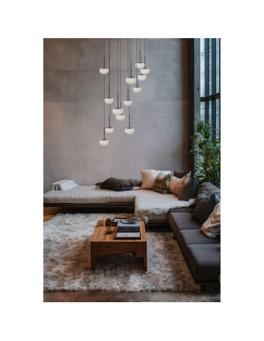 Lampa wisząca SERENITY 12 czarna z białymi klosikami, nowoczesna i elegancka, 84W LED, do biura i korytarzy, 303 cm.