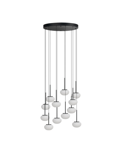 Lampa wisząca SERENITY 12 czarna z białymi klosikami, nowoczesna i elegancka, 84W LED, do biura i korytarzy, 303 cm.