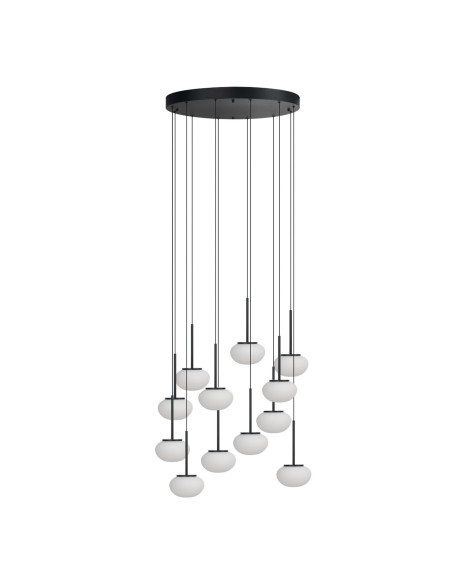 Lampa wisząca SERENITY 12 czarna z białymi klosikami, nowoczesna i elegancka, 84W LED, do biura i korytarzy, 303 cm.