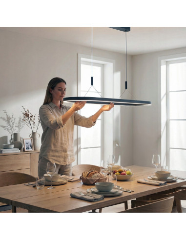 Nowoczesna lampa wisząca LAYLA z funkcją ściemniania, loftowy design, biała, 50W, idealna do salonu i jadalni