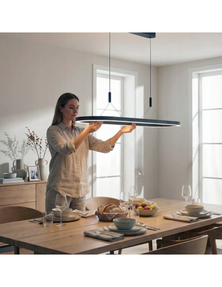 Nowoczesna lampa wisząca LAYLA z funkcją ściemniania, loftowy design, biała, 50W, idealna do salonu i jadalni