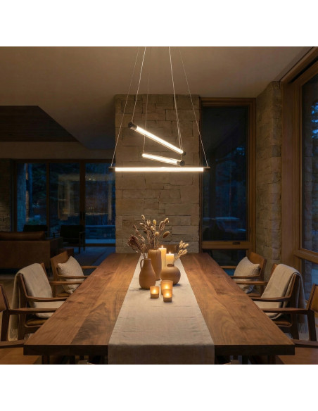 Lampa wisząca LED PALOS ściemnialna, szklano-aluminiowa, czarna, dł. 120 cm, idealna do jadalni i salonu