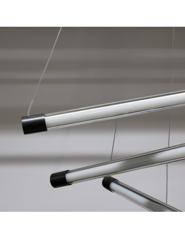 Lampa wisząca LED PALOS ściemnialna, szklano-aluminiowa, czarna, dł. 120 cm, idealna do jadalni i salonu